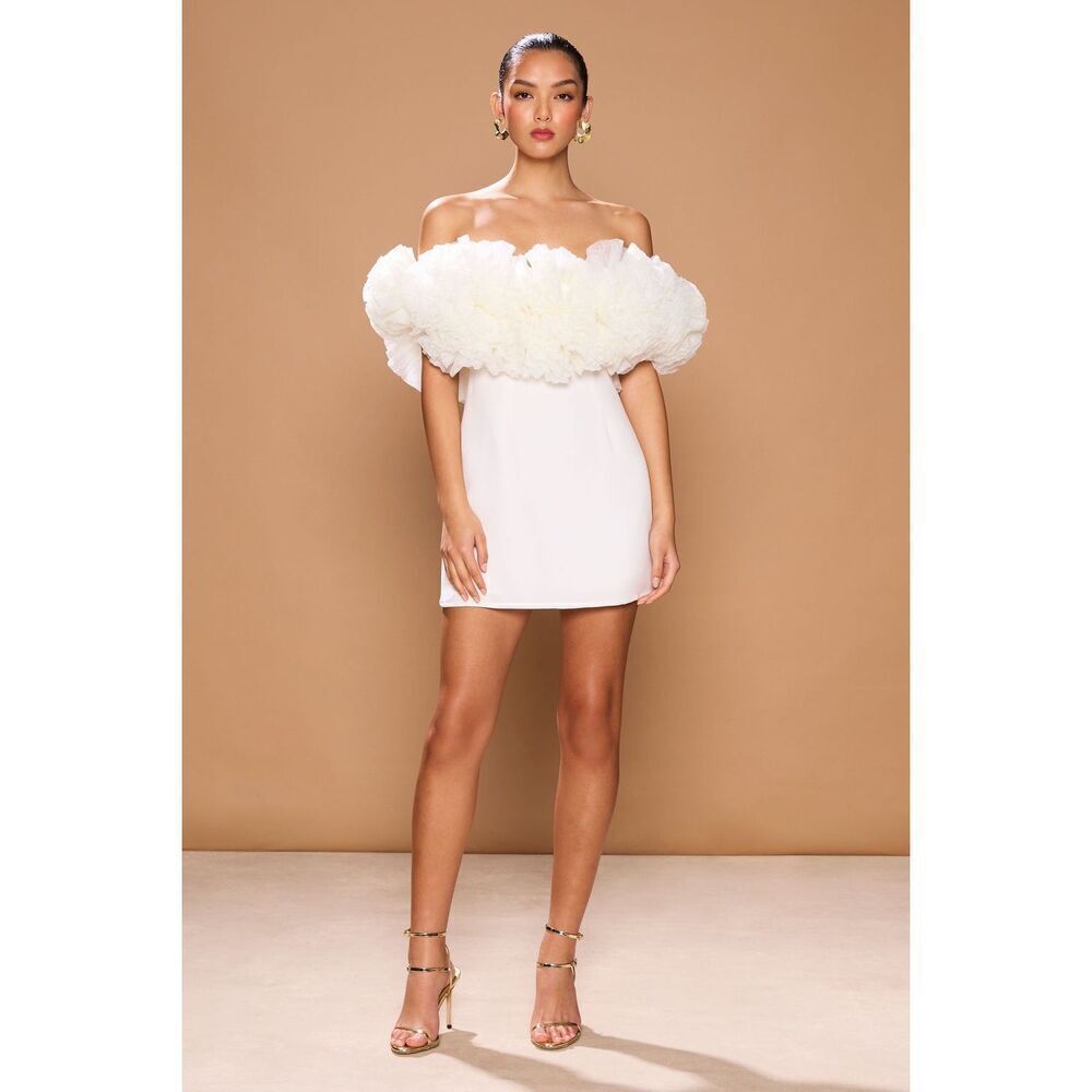 Sonya Moda Sorrento Cream Floral Tulle Off-Shoulder Mini Party Dress size S NWT - Picture 3 of 6